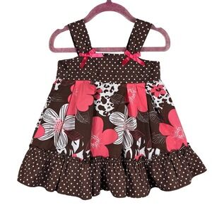 Youngland Baby Dress Girls 18 Months Tropical Summer Pink Brown Ruffle Beach